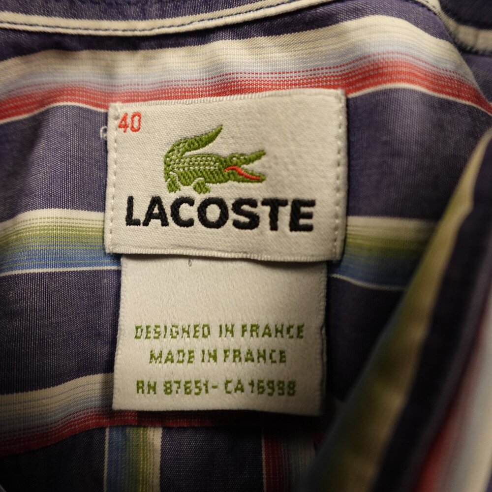 Lacoste Button Down Shirt Men’s Medium EU 40 Multicolor Stripe Vintage French - Picture 2 of 14